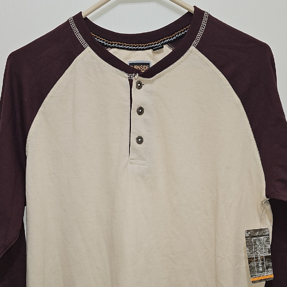 Burnside Men's Cream and Dark Brown Long Sleeve Shirt​